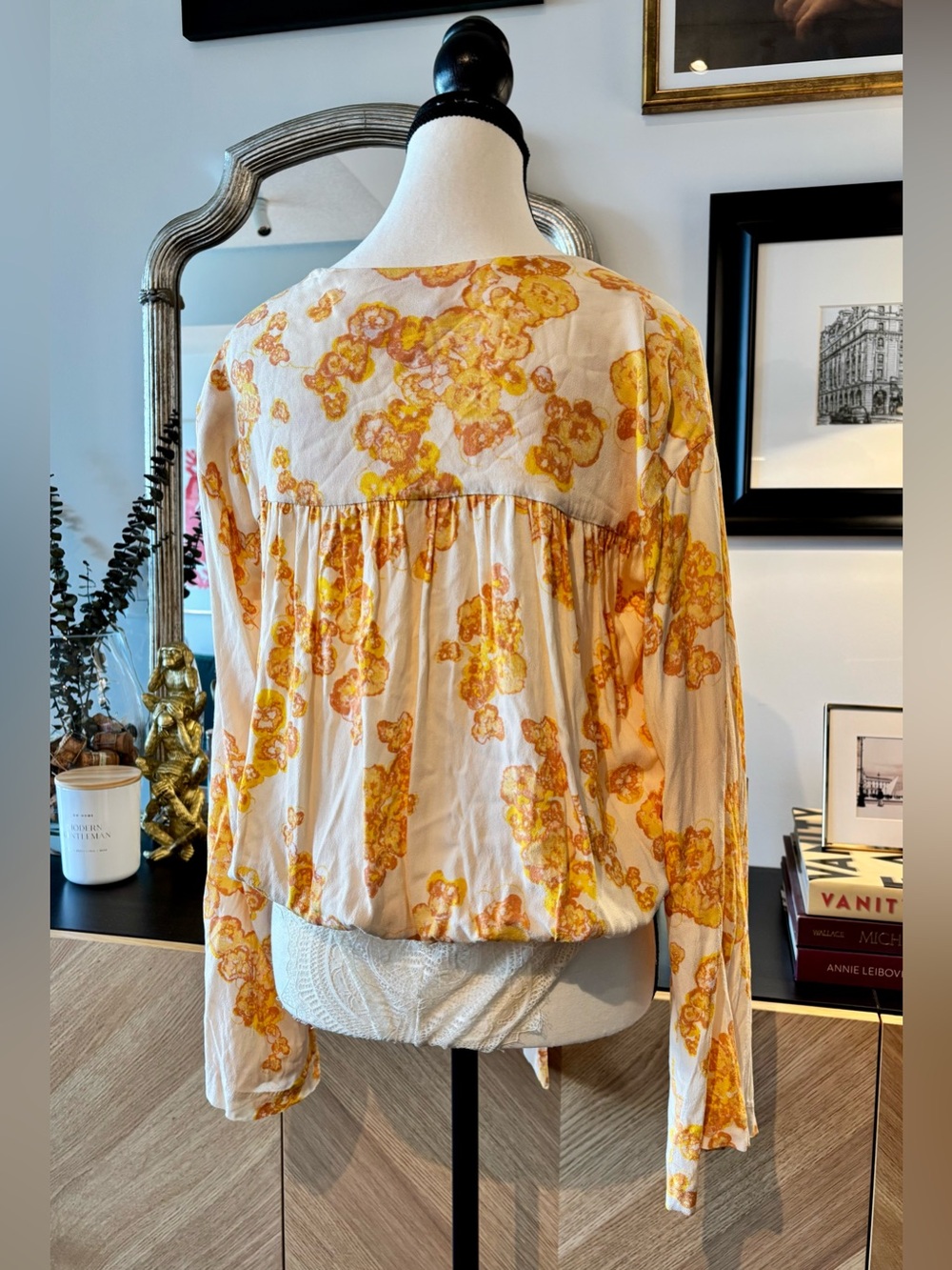 FREE PEOPLE Women's Floral Tie-Front Body Suit Blouse - Yellow/Cream Medium - Picture 6 of 17
